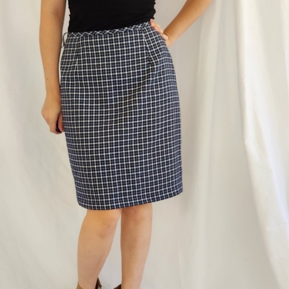 00s Blue Plaid Pencil Skirt